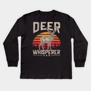 Retro Vintage Style Deer Hunting Whisper Gift For Hunter Kids Long Sleeve T-Shirt